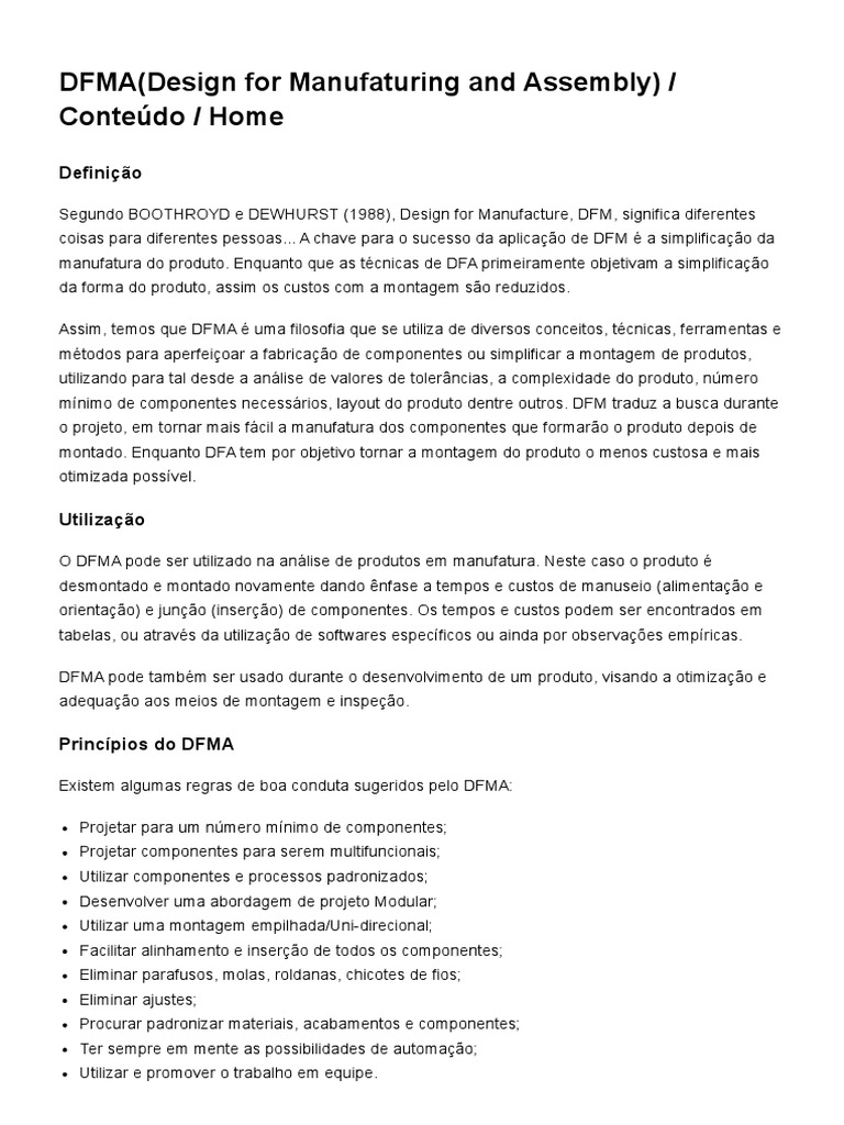 DFMA (Design For Manufaturing and Assembly) - Conteúdo - Home - Portal ...