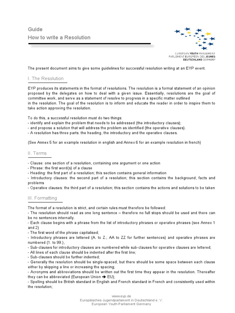 How To Write A Resolution PDF  Clause  Member State Of The