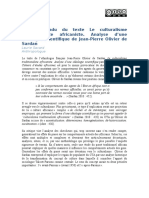 Compte Rendu Du Le Culturalisme Traditionaliste Africaniste de Jean-Pierre Olivier de Sardan