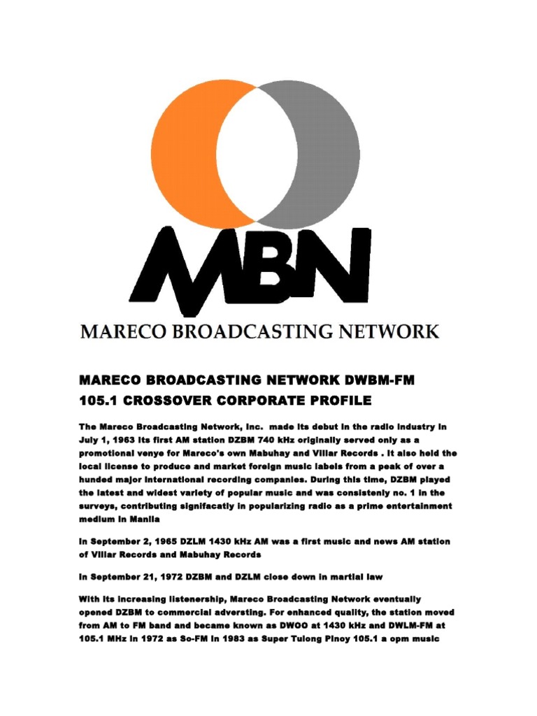 Mareco Broadcasting Network DWBMFM 105.1 Crossover Corporate Profile