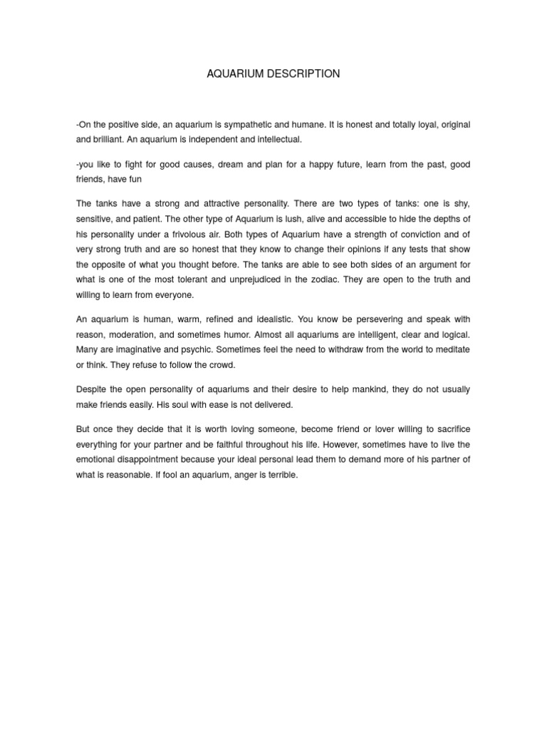 Aquarium Description Reason Truth