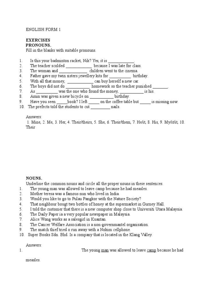 English Form 1 | PDF | Pronoun | Syntax