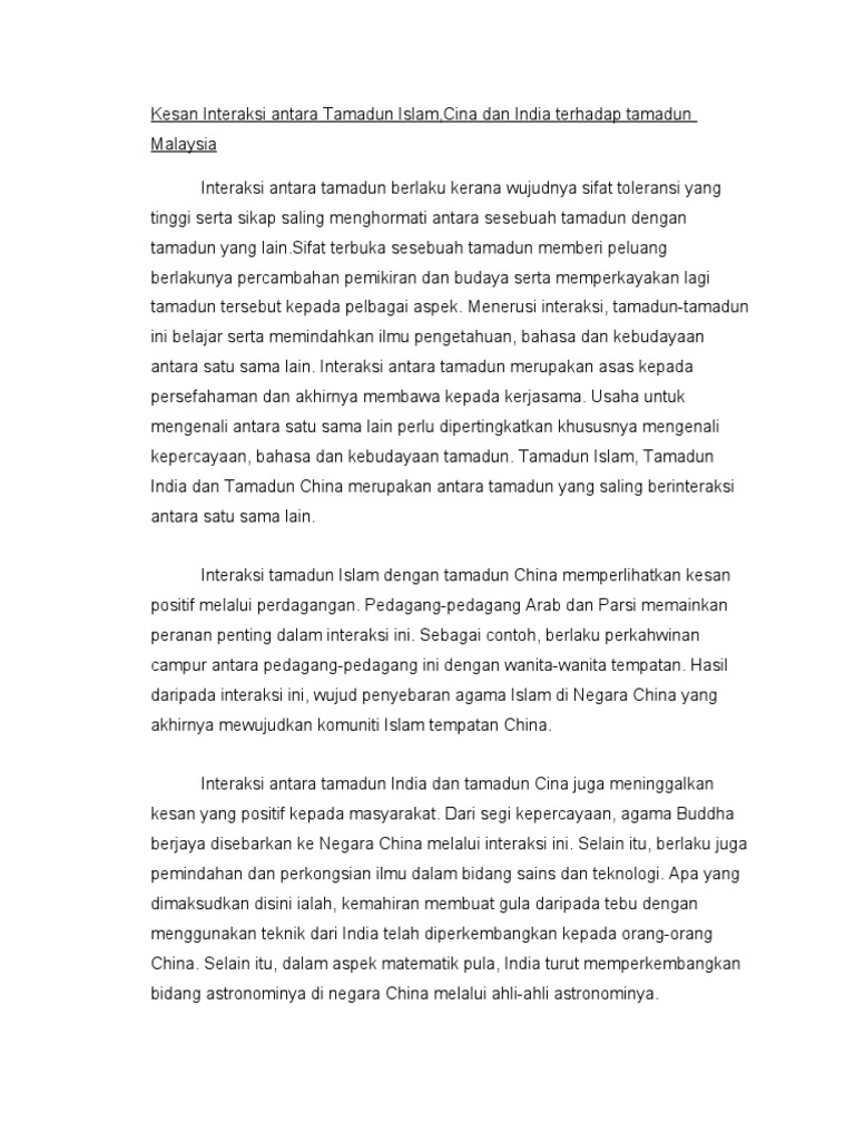 Kesan Interaksi Antara Tamadun Islam