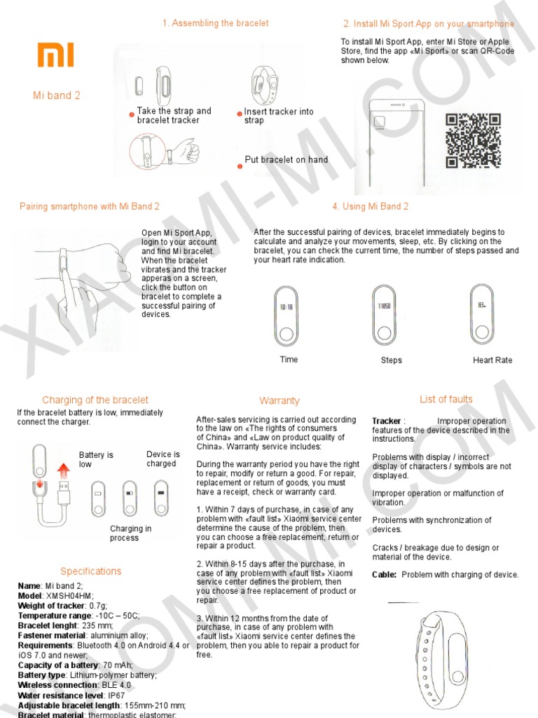 Mi Band 2 User Guide (English) PDF Xiaomi Mobile App