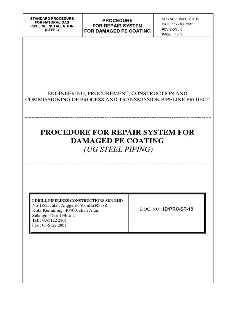 IDPRC 19 PE Coating Repair PDF Adhesive Pipe (Fluid Conveyance)