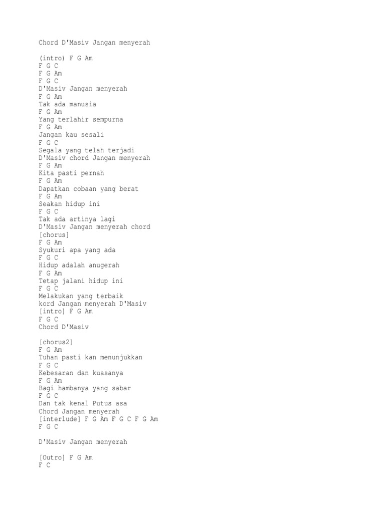 Jangan Menyerah Chords Lyrics