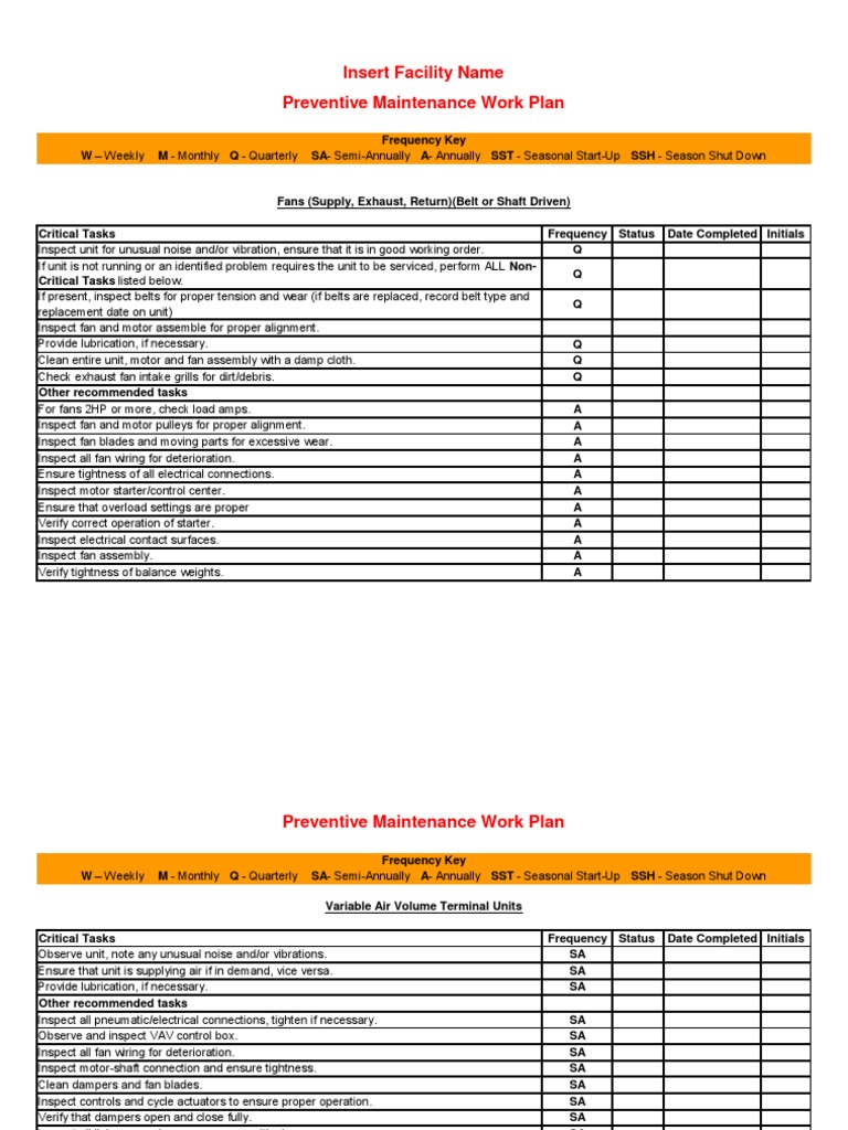 Preventive Maintenance Schedule Template | PDF | Valve | Boiler