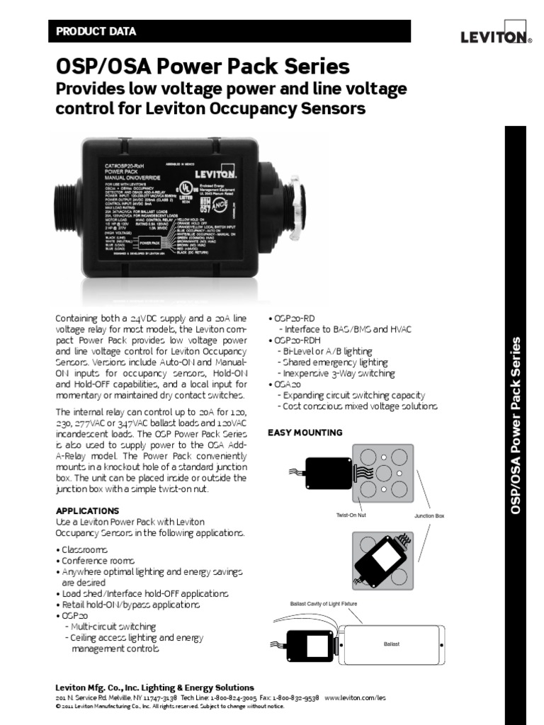 Data Sheet Occupancy Sensors Power Pack (OSP, OSA) PDF Switch