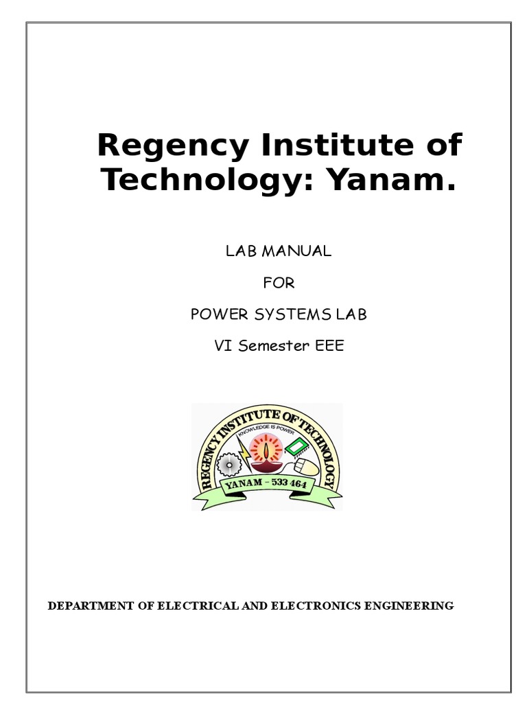 Power System Lab Manual Electric Power System Matlab