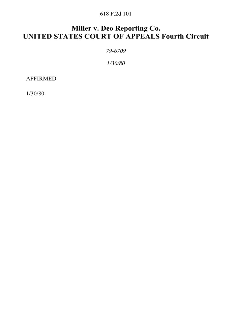 Miller v. Deo Reporting Co. United States Court of Appeals Fourth