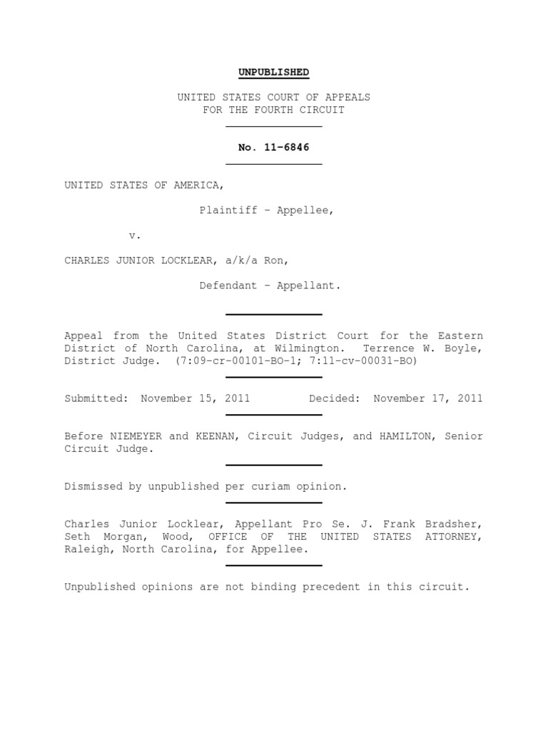 United States v. Charles Locklear, 4th Cir. (2011) | PDF | Social Science