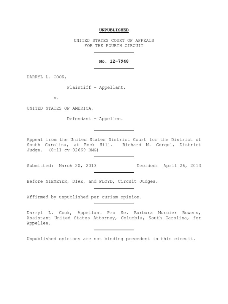 Darryl Cook v. United States, 4th Cir. (2013) | PDF