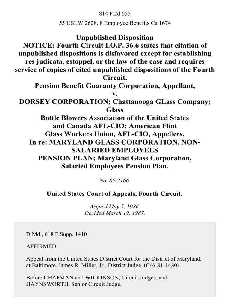 Pension Benefit Guaranty Corporation v. Dorsey Corporation Chattanooga