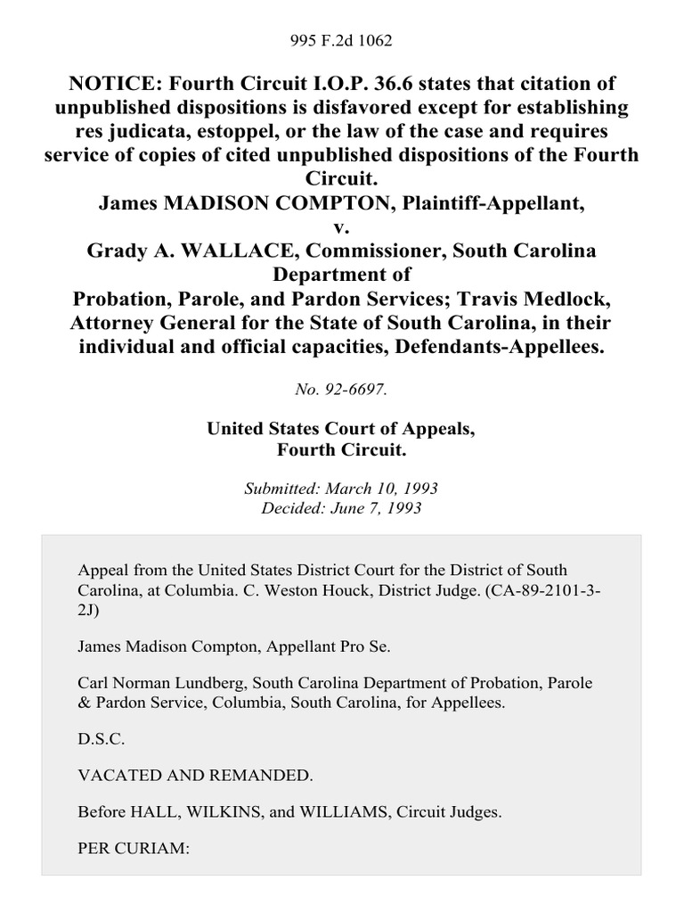 James Madison Compton v. Grady A. Wallace, Commissioner, South Carolina