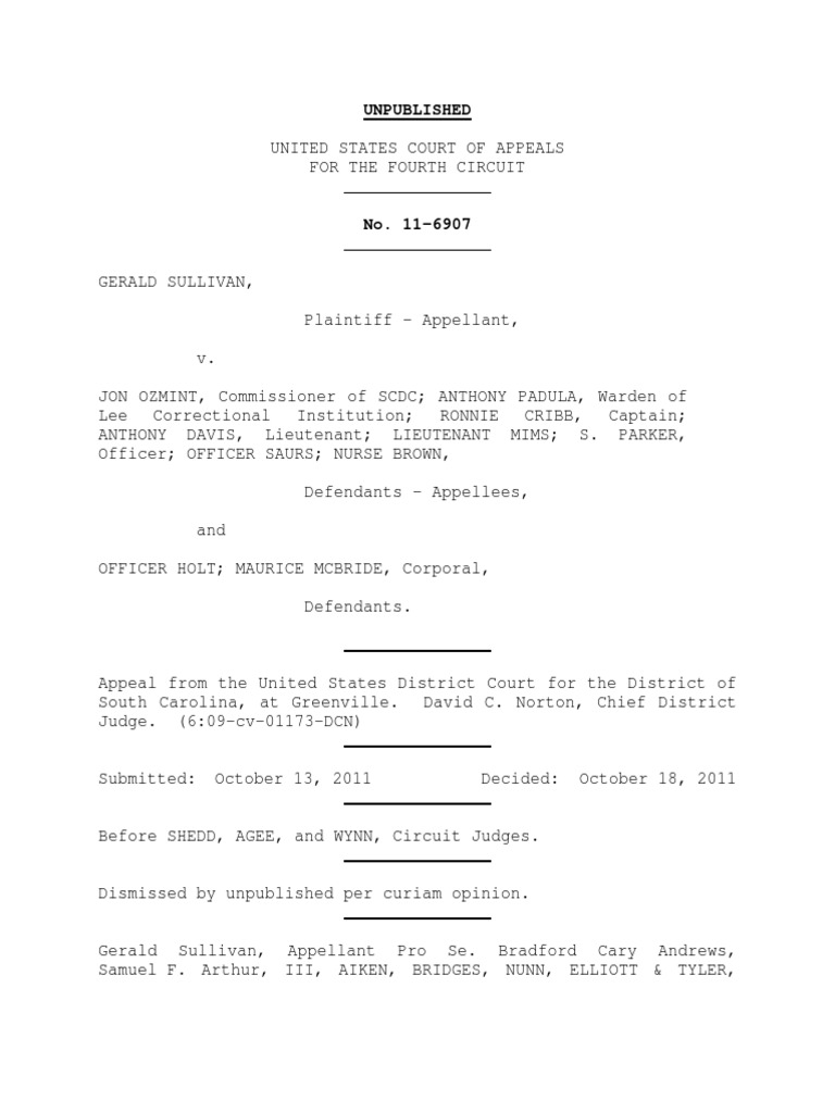 Gerald Sullivan v. Jon Ozmint, 4th Cir. (2011) | PDF