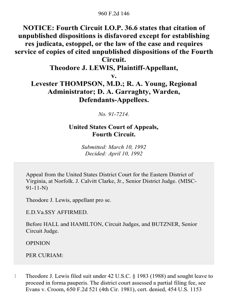 Theodore j lewis v levester thompson m d r a young regional