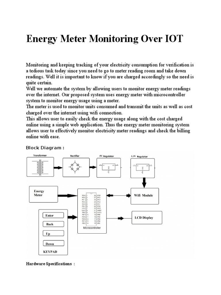 Energy Meter Monitoring Over IOT Block Diagram PDF