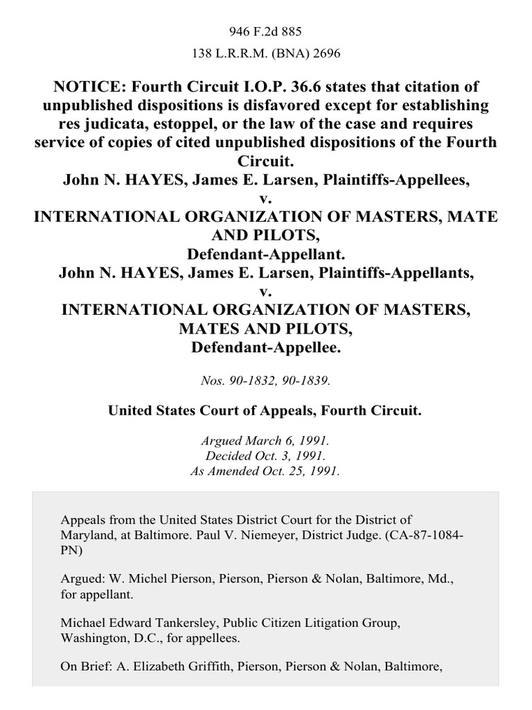John N. Hayes, James E. Larsen v. International Organization of Masters, Mate and Pilots, John N