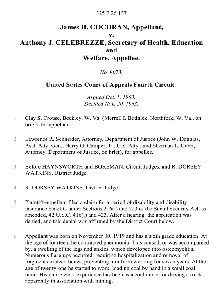 James H. Cochran v. Anthony J. Celebrezze, Secretary of Health