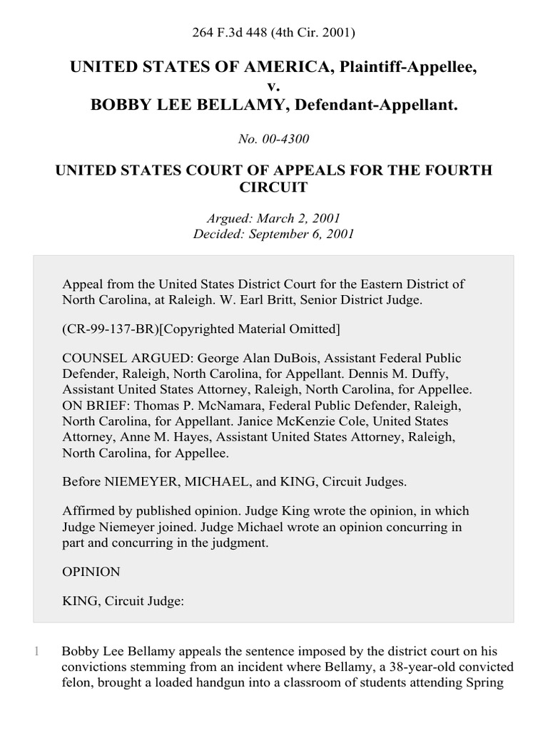 United States v. Bobby Lee Bellamy, 264 F.3d 448, 4th Cir. (2001