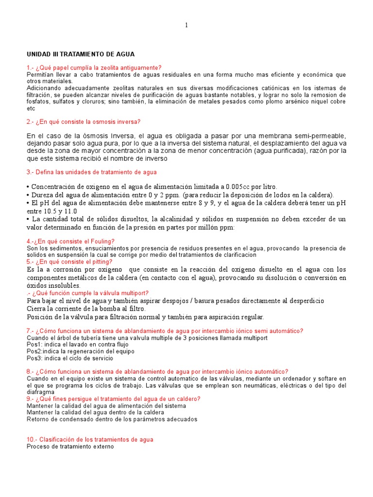 Unidad III Tratamiento de Agua | PDF | Intercambio iónico | Agua