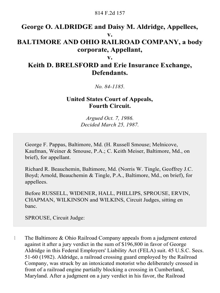 O. Aldridge and Daisy M. Aldridge v. Baltimore and Ohio Railroad