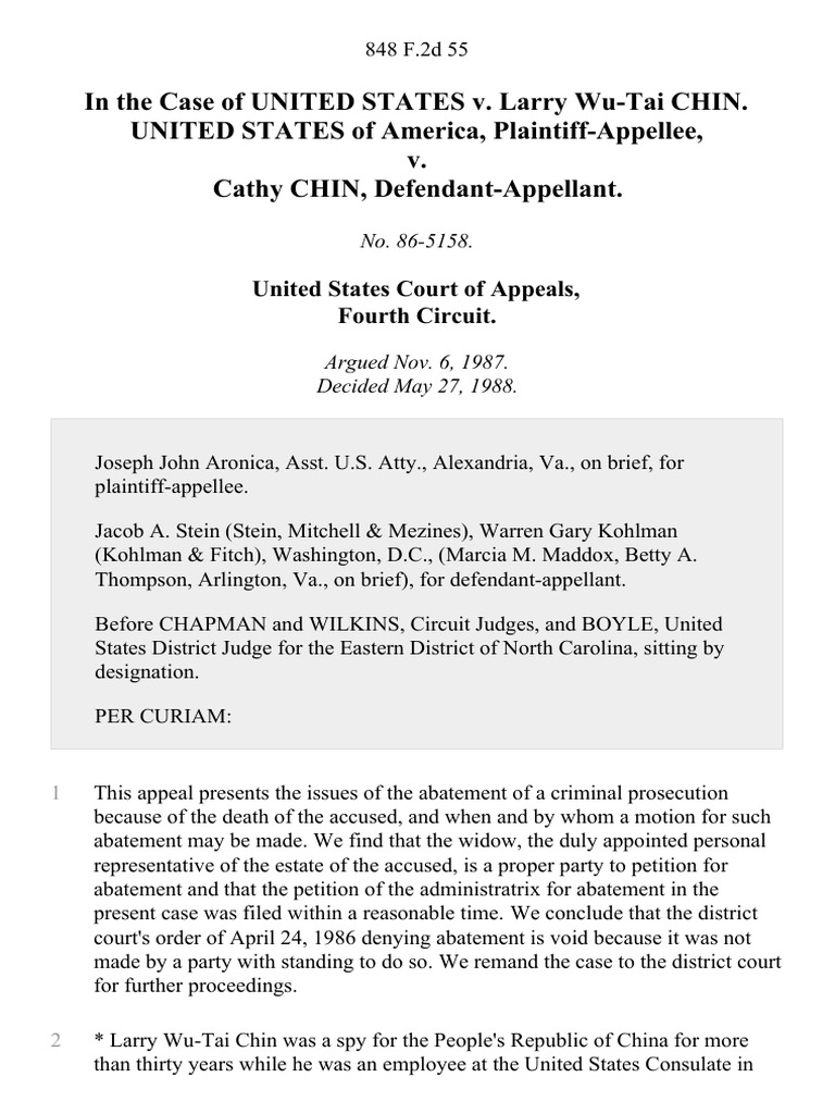 In The Case of United States v. Larry WuTai Chin. United States of