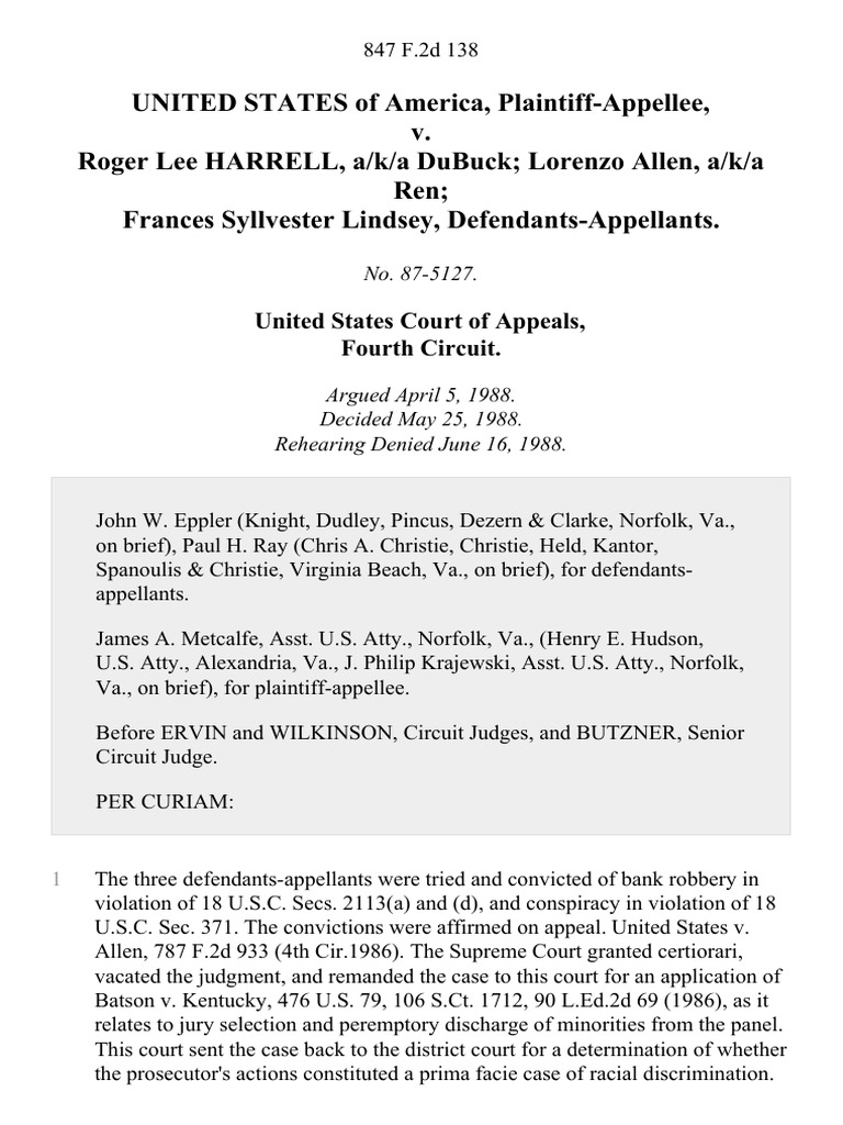United States v. Roger Lee Harrell, A/K/A Dubuck Lorenzo Allen, A/K/A