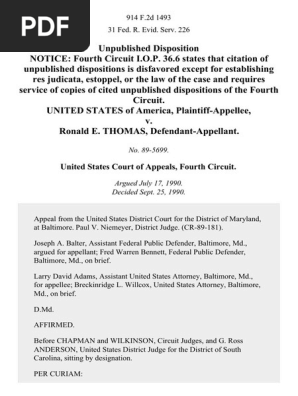 United States v. Ronald E. Thomas, 914 F.2d 1493, 4th Cir. (1990)