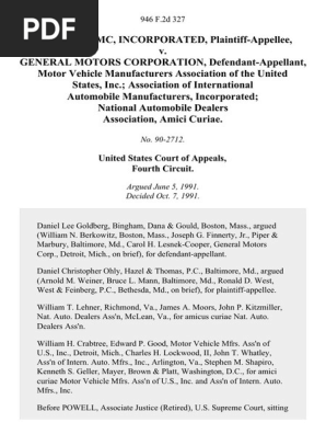 Central Gmc, Incorporated v. General Motors Corporation, Motor Vehicle Manufacturers Association of the United States, Inc. Association of International Automobile Manufacturers, Incorporated National Automobile Dealers Association, Amici Curiae, 946 F.2d 327, 4th Cir. (1991)