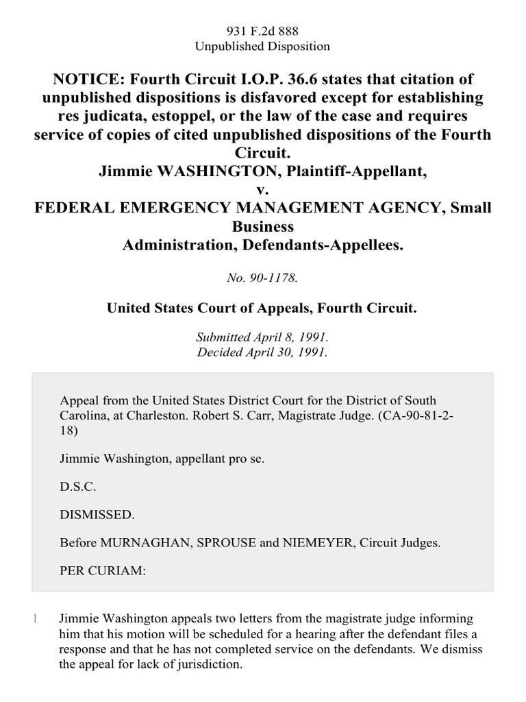 Jimmie washington v federal emergency management agency small