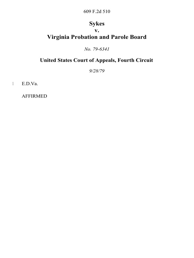 Sykes v. Virginia Probation and Parole Board, 609 F.2d 510, 4th Cir