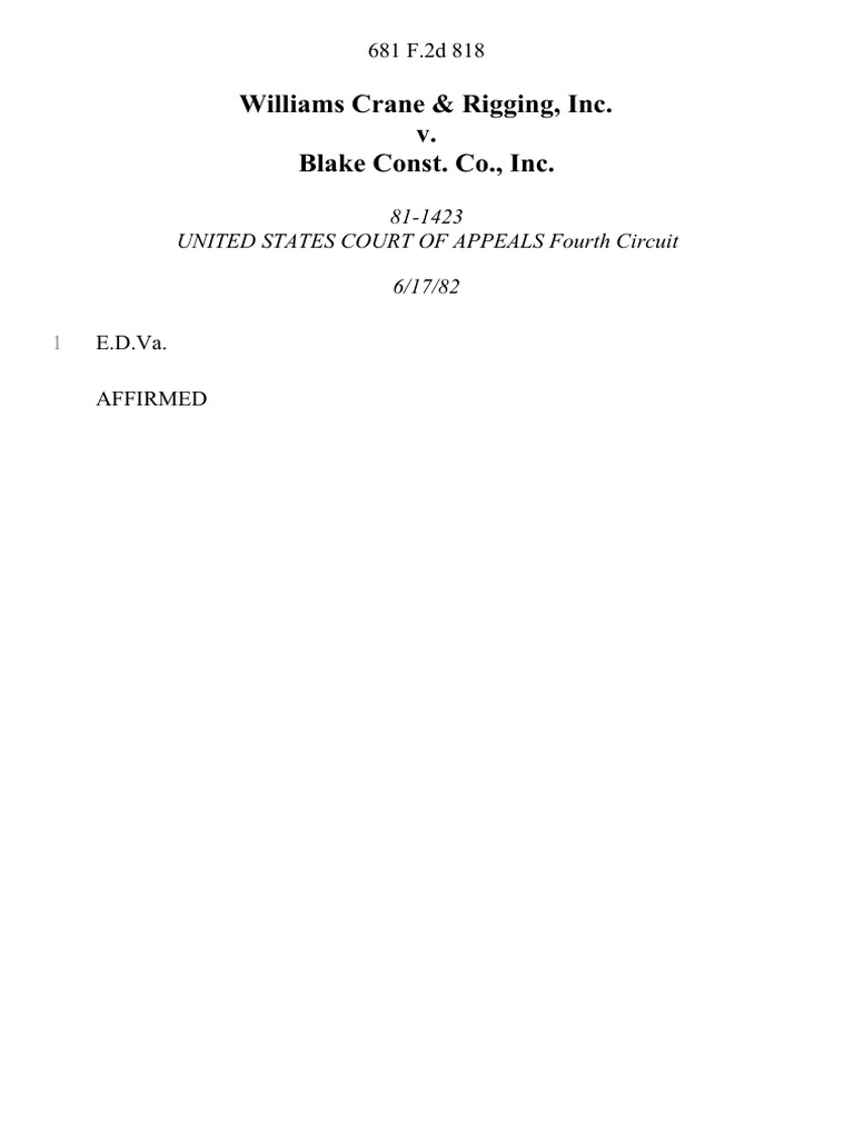 Williams Crane & Rigging, Inc. v. Blake Const. Co., Inc, 681 F.2d 818 ...