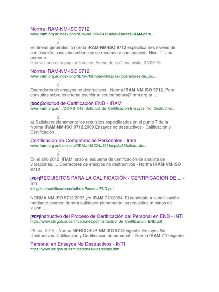 Certificación según Norma IRAM-NM-ISO 9712 | PDF