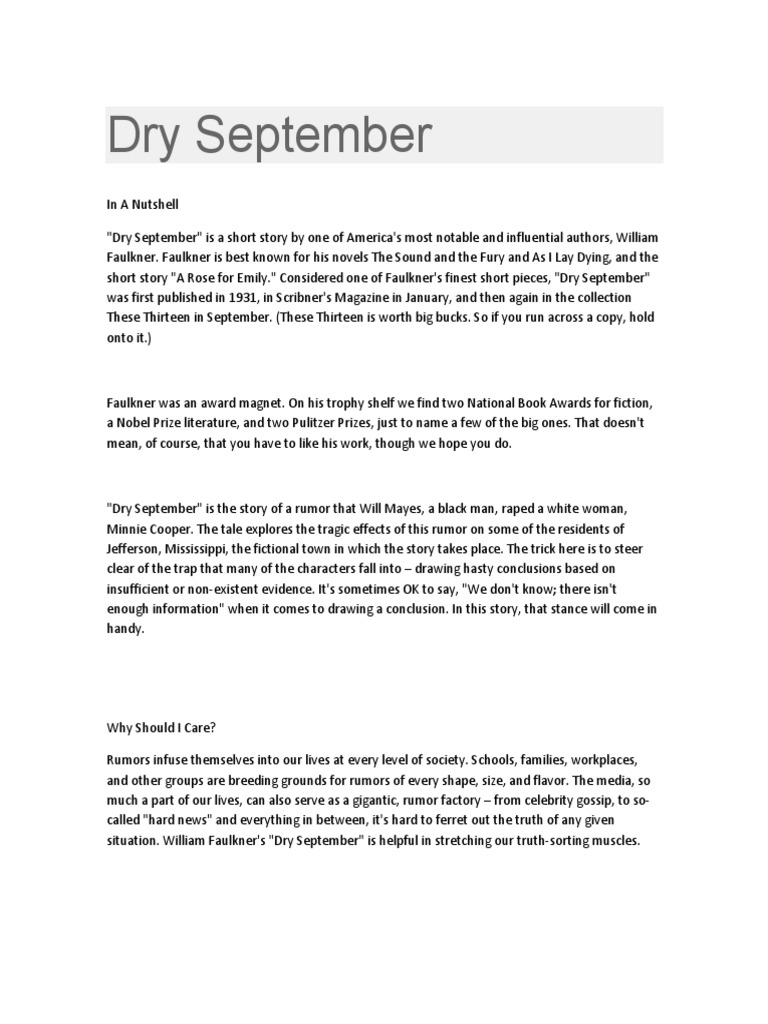 Dry September in A Nutshell PDF William Faulkner