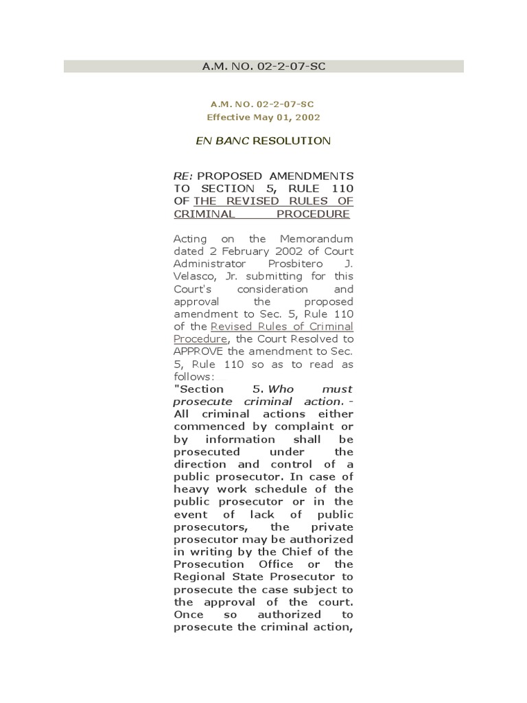 Amendments to Rule 110 of Criminal Procedure | PDF | Law