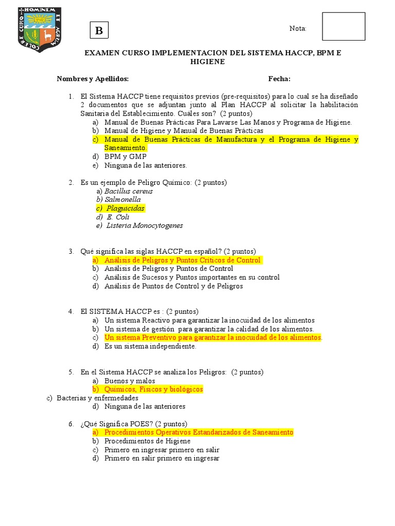 Examen HACCP B