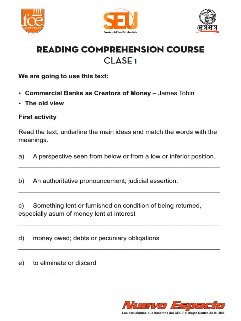 Reading Comprehension: Money Creation | PDF | Finance & Money ...