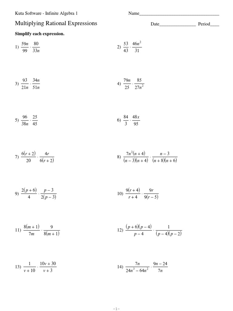 Simplifying Algebraic Expressions Multiplication And Division Worksheet