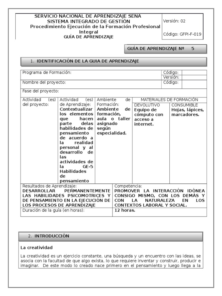Ge5 - Habilidades de Pensamiento | PDF | Creatividad | Aprendizaje
