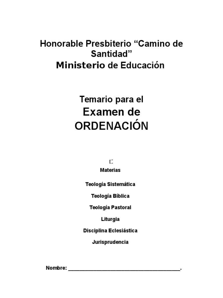 Temario Examen de Ordenación Teológica | PDF | Iglesia Católica ...
