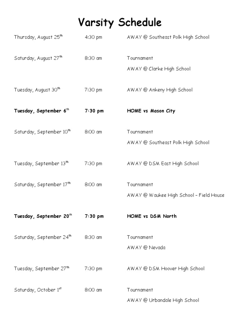 Varsity Schedule | PDF