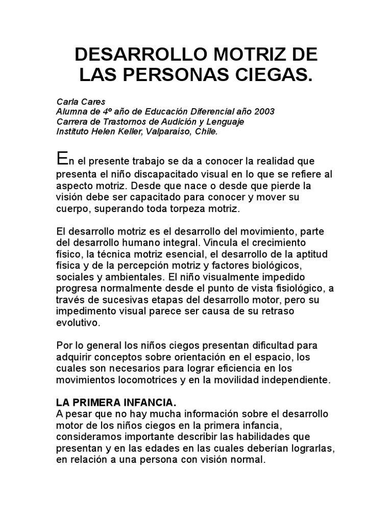 Desarrollo motriz en niños ciegos | PDF | Espacio | Jardín de infancia