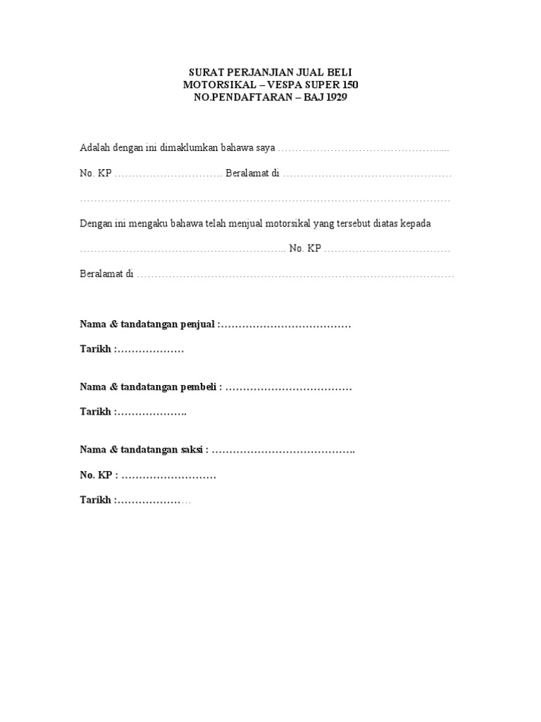 Contoh Surat Jual Beli Motorsikal
