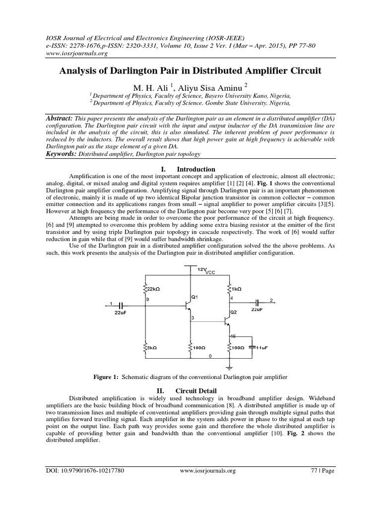 Analysis of Darlington Pair in Distributed Amplifier Circuit | PDF ...
