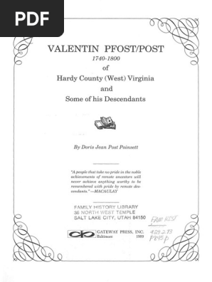 Valentine Pfost 1740 1800 And His Descendants Virginia