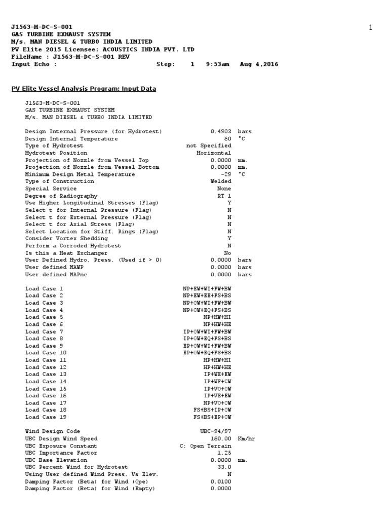 PV Elite Vessel Analysis Program Input Data PDF Turbocharger