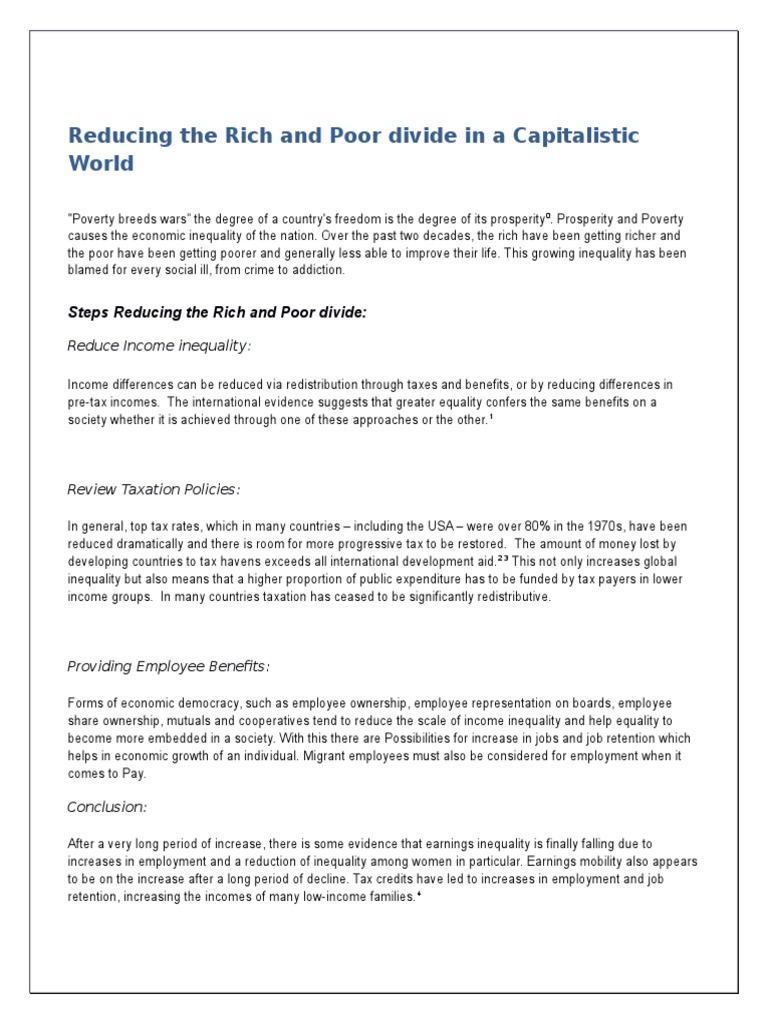 Reducing the Gap Between Rich and Poor Economic Inequality Class