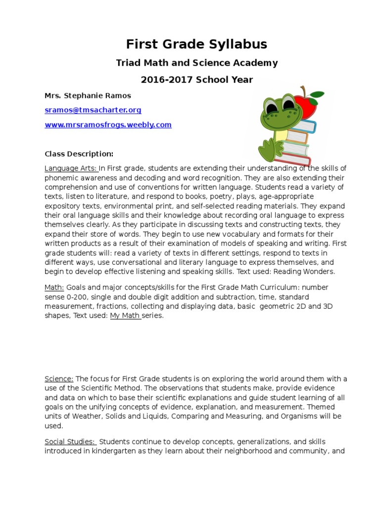1st grade syllabus 2016 to 2017 homework individualized education 