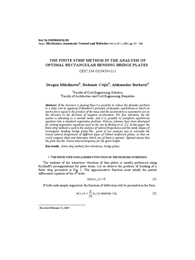 Finite Strip Method for Bridge Plate Analysis | PDF | Bending | Matrix ...